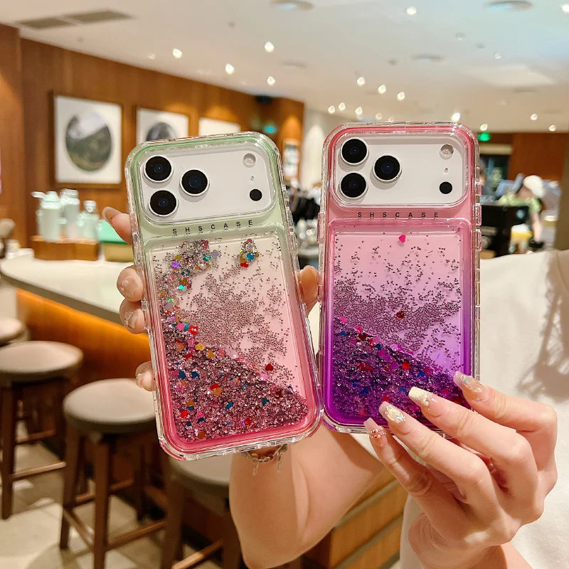 Luxury Gradient Quicksand Soft TPU+Hard PC 2 in 1 Bumper Phone Case For iPhone 18 17 Pro Max 15 14 13 12 16 Pro Max Back Cover