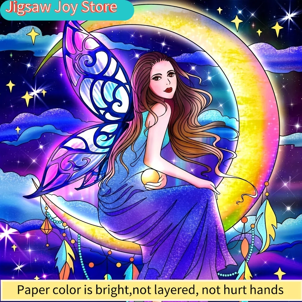 

1pc 5D DIY Artificial Full Round Diamonds Painting Set For Adults Beginners, Moon Butterfly Girl Pattern Diamonds Art For Home