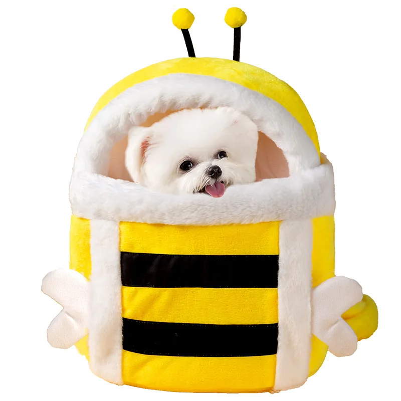 Winter Warm Outing Pet Bag Cute Bee Tweak Hand Backpack Puppy Backpack Shoulder Bag Pet Accessories Wholesale