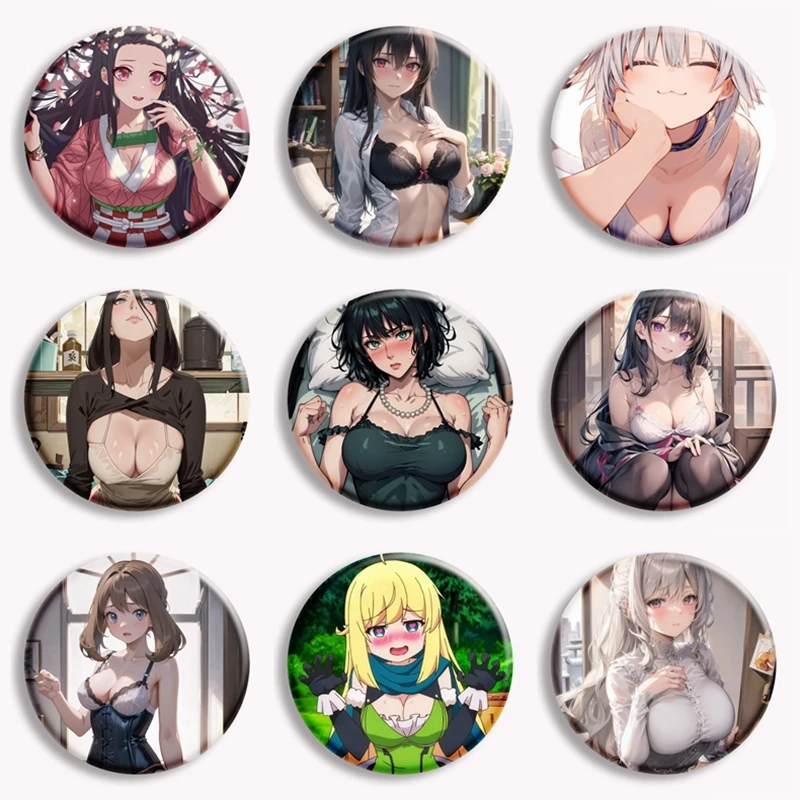 Pin de botón de chica mixta de Anime Sexy, colección de adultos, insignia de broche, accesorios de decoración de bolso, 58mm