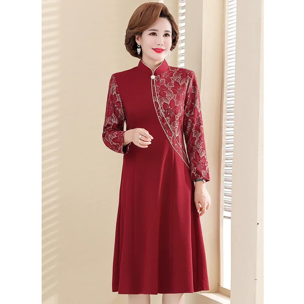 High End Elegant Mother Dresses 2023 New Spring Autumn Temperament Cheongsam Dress Noble Women Wedding Party Dress XL-5XL