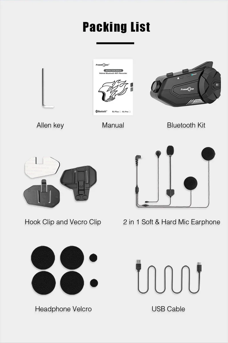 Headset helm Bluetooth 1000 meter, Headset helm interkom dengan kamera sepeda motor 2K perekam Video