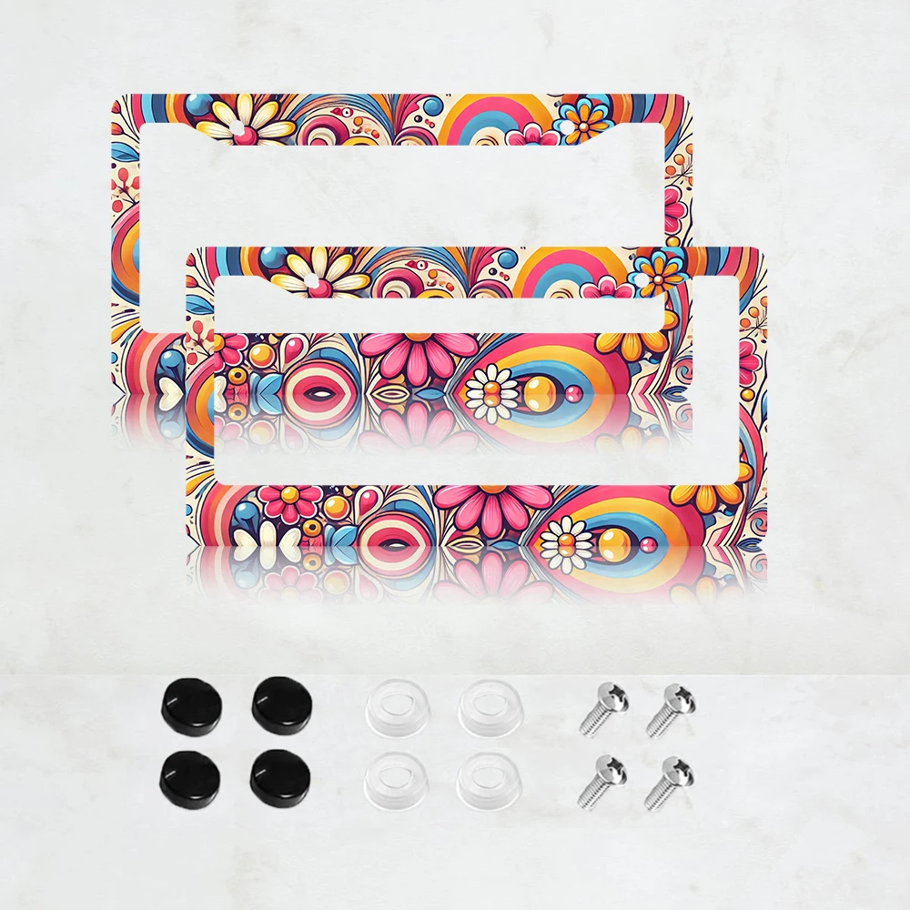 

2PC Vintage Floral Background Nostalgic Retro Aluminum License Plate Frame - US Standard Size, Decorative Car License Plate