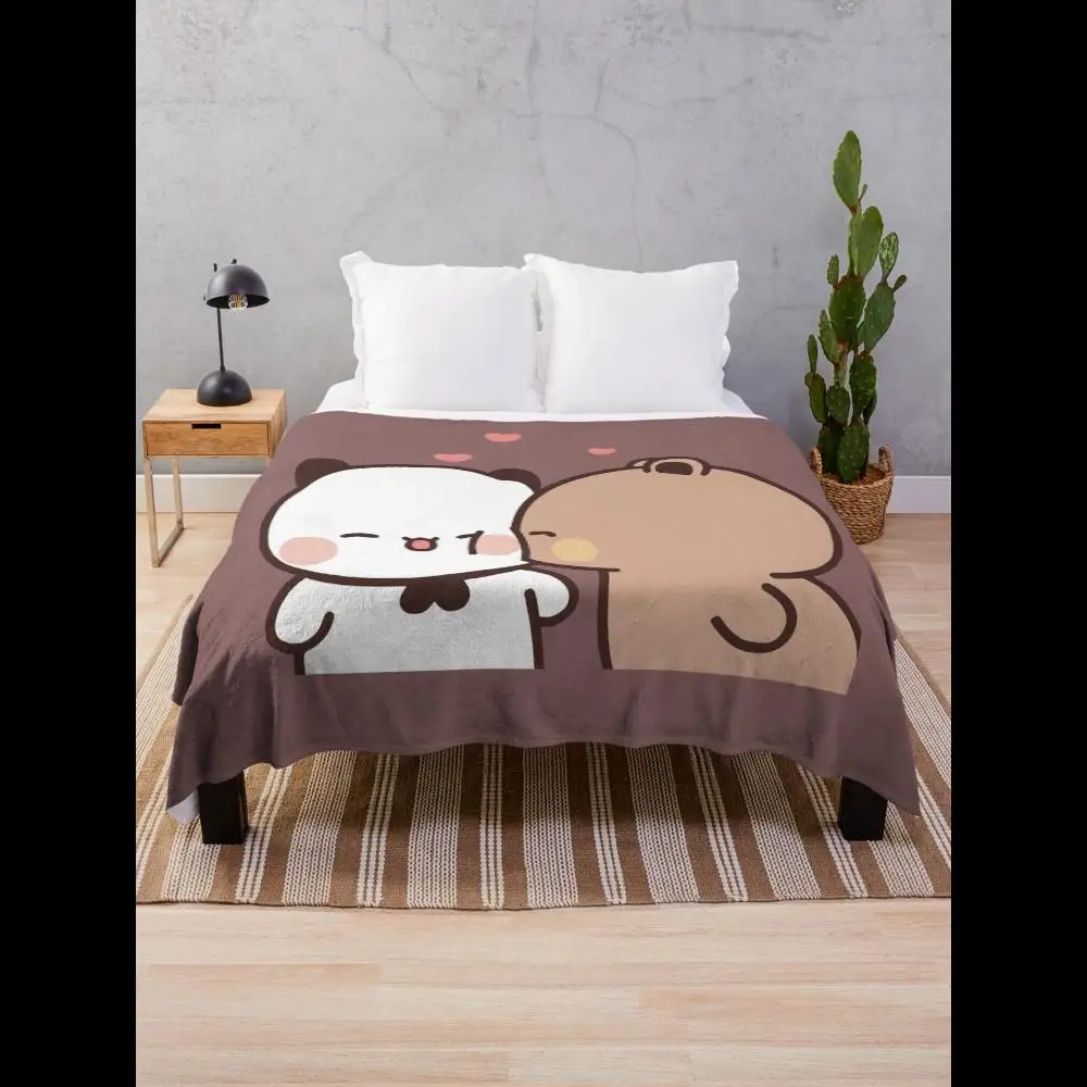 

Love Kiss from DuDu Bear to BuBu Panda Throw Blanket Soft Cozy Plush for Couch or Bed Home Textile Gift Idea