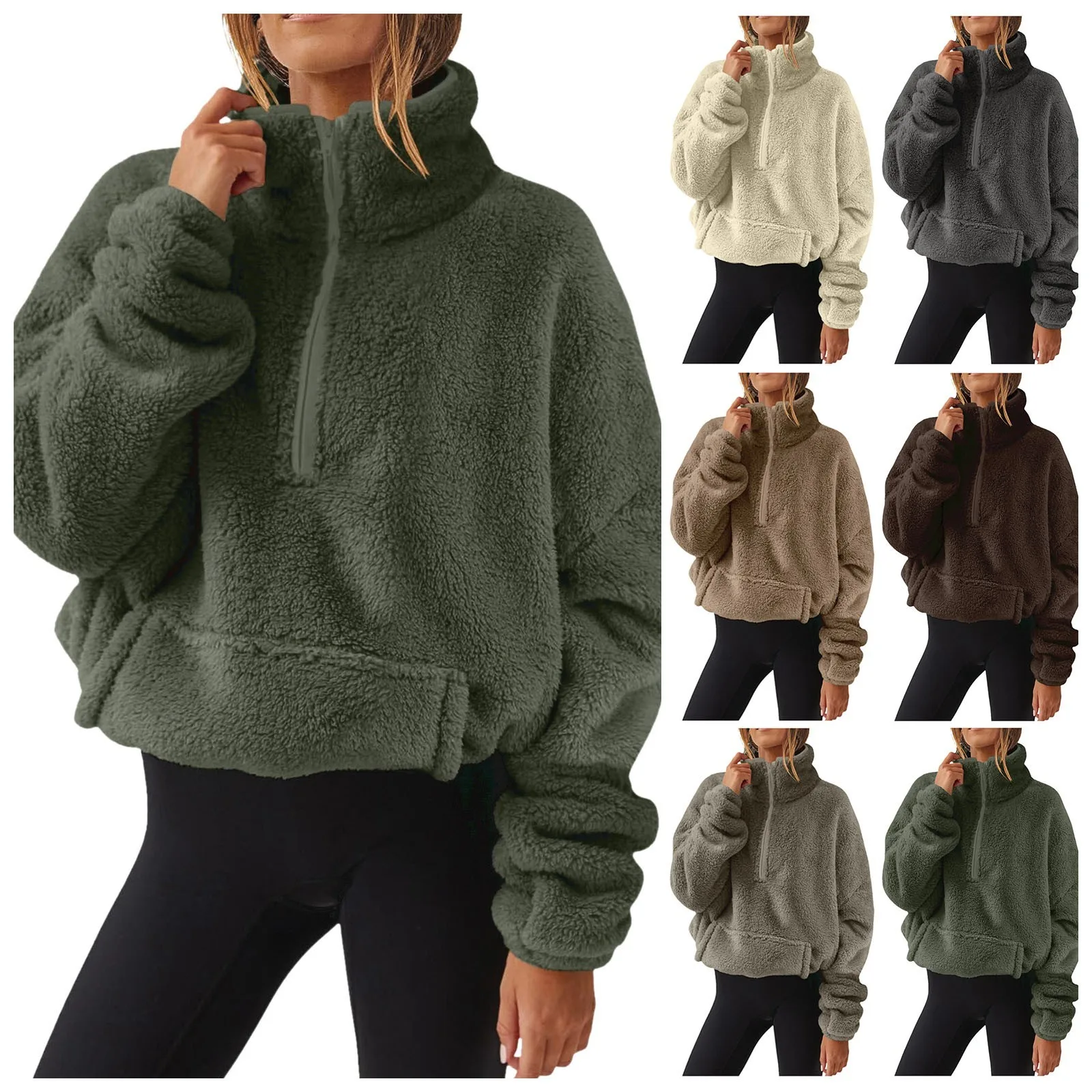 Sudadera de lana con cremallera para mujer, suéter de manga larga, ropa de invierno, bonita, informal, a la moda