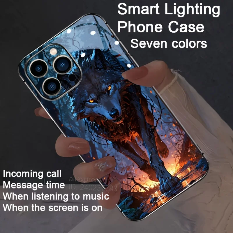 2026 Lucky Wild Horse Cartoon LED Phone Cover Case For iPhone 17 Air 16 14 13 12 Pro Max Animal Glow Luminous Glass Phone Case