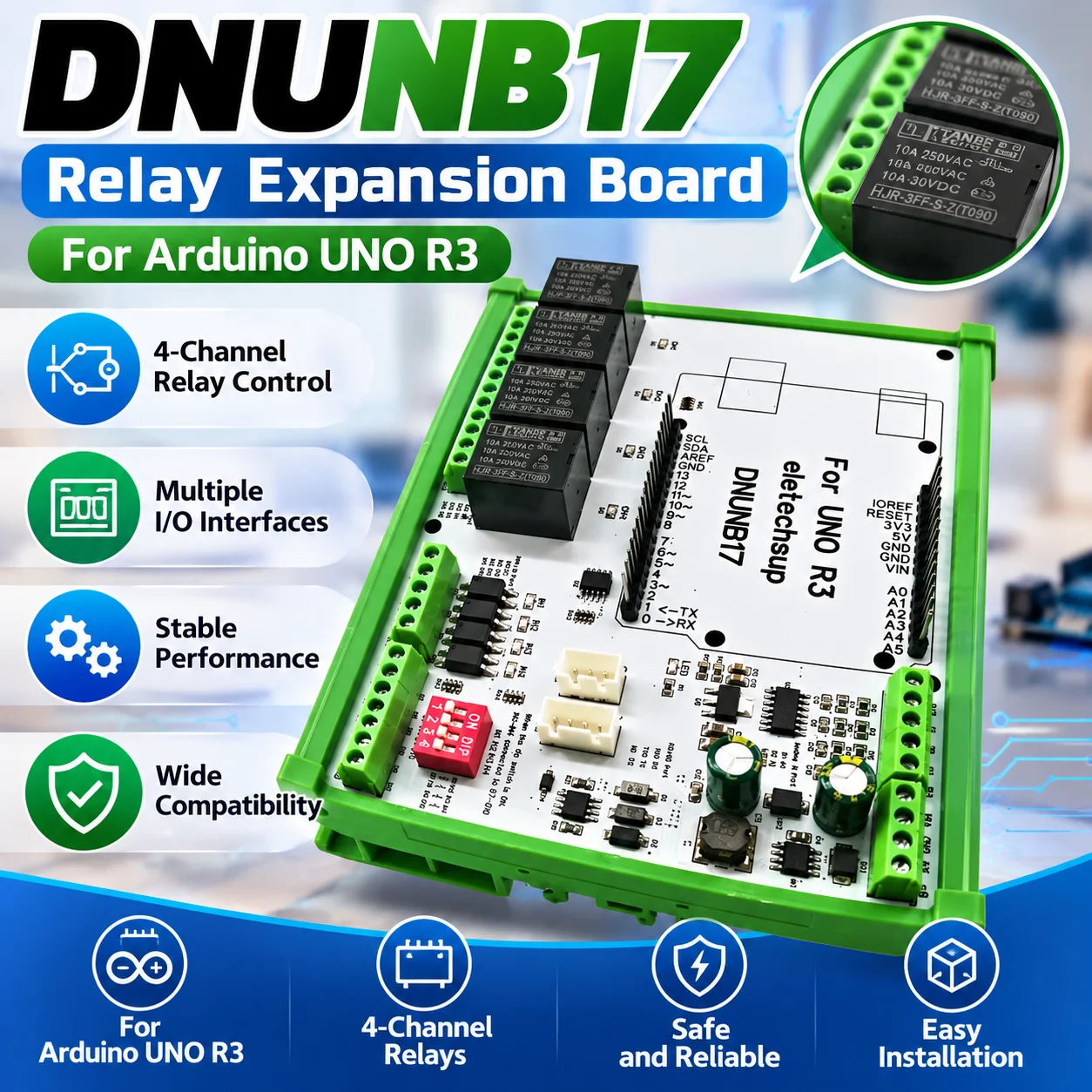 UNO R3 PLC Expansion Board 4 Channel Relay Module I/O Extension Controller 5V 3.3V Screw Terminal Shield for Arduino