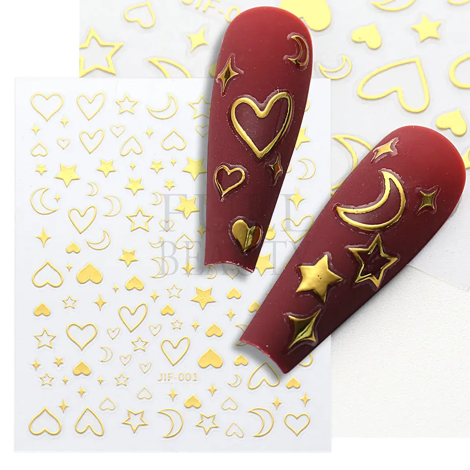 3D Nail Art Stickers Eye Lines Moon Stars Decal DIY DIY Tips Manicure Charms Gold Nails Polish Sliders Decoration Nailart JIF-02