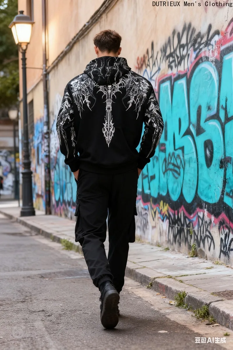 Tamanho extra grande, solto e confortável moletom de manga comprida【Envio rápido】Sudadera com capuz masculino outono/inverno com personalidade Dark God