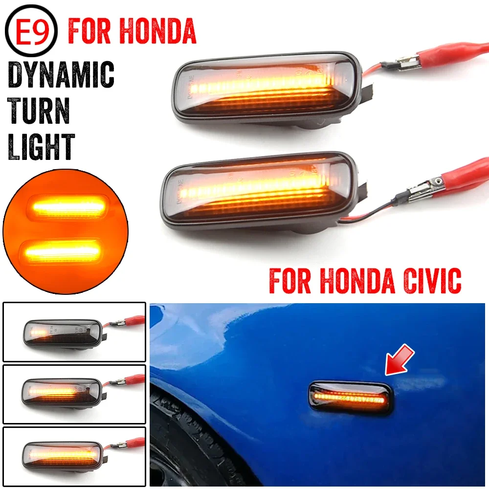 2Pcs Dynamic LED Side Marker Lights Turn Signal Indicator Car Accessories For Honda Civic EK Ballade CRV Prelude Accord Integra
