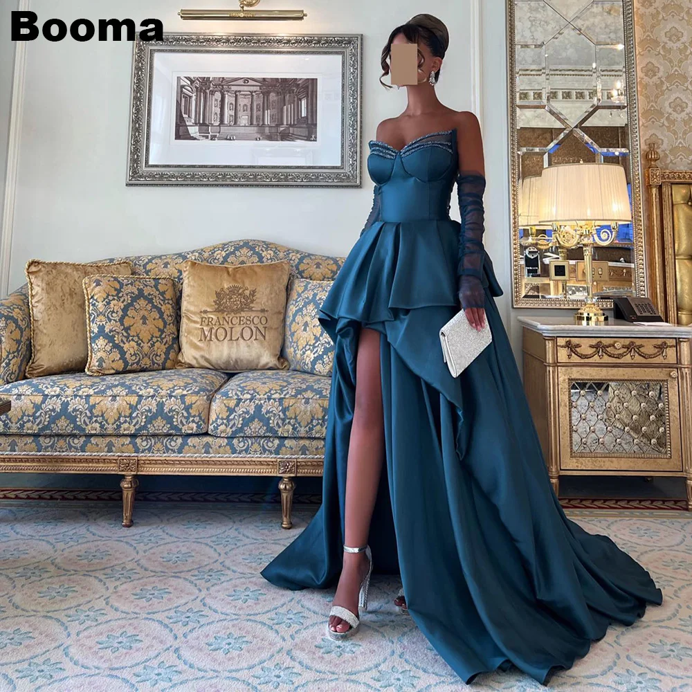 

Booma High Low Stain Evening Dresses Sweetheart Tiered Formal Occasion Dresses for Women A Line Saudi Arabia Prom Party Gowns