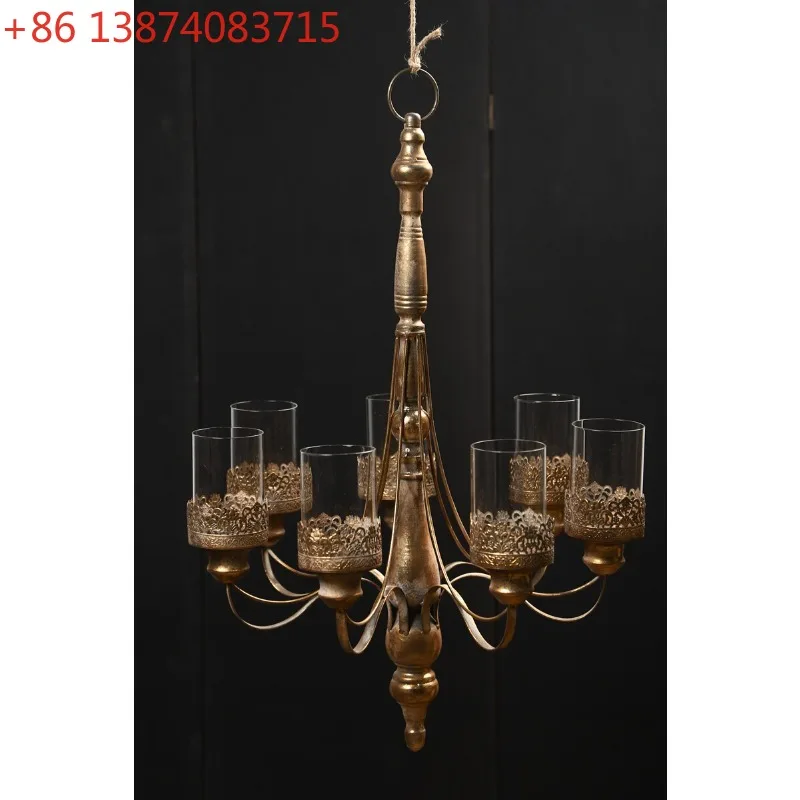 Bronze gold wrought iron chandelier, Renaissance multi-headed candlestick