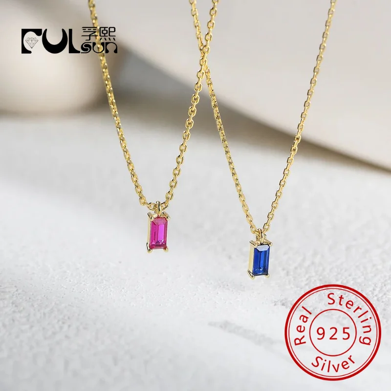 

Минималистичный прямоугольный рубиновый красный сапфир, синий циркон, стерлинговое серебро 925 пробы, позолоченные женские ювелирные изделия