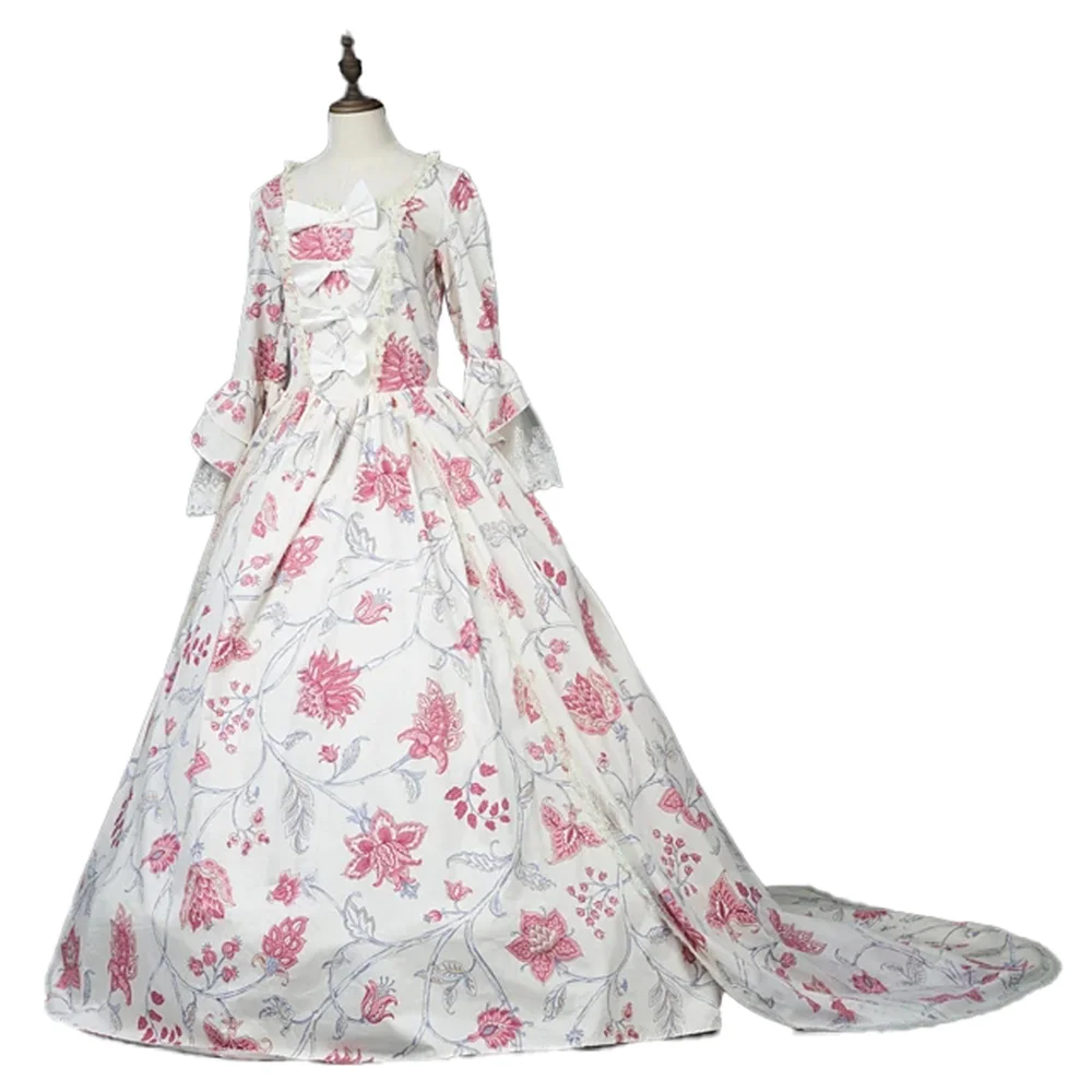 Medieval Renaissance Victorian Rococo Colonial Georgian Marie Antoinette Pink Floral Dress  Colonial Civil War Rococo Ball Gown