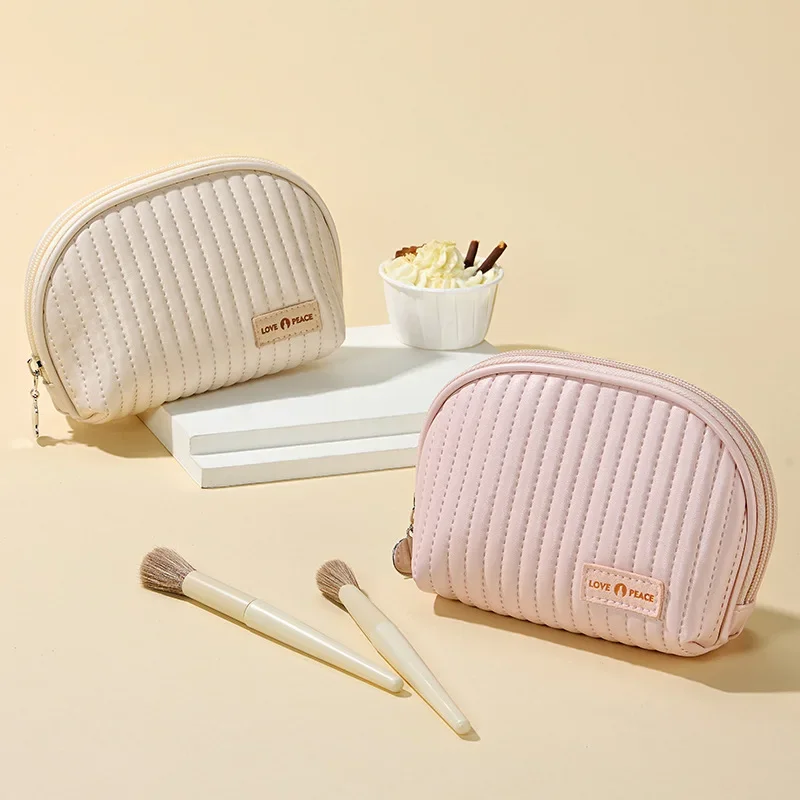 Women Fashion Portable Makeup Bag Storage Bags Home Storage PU Leather Simple Creamy Color Beauty Cosmetiquera Organizer Wallet