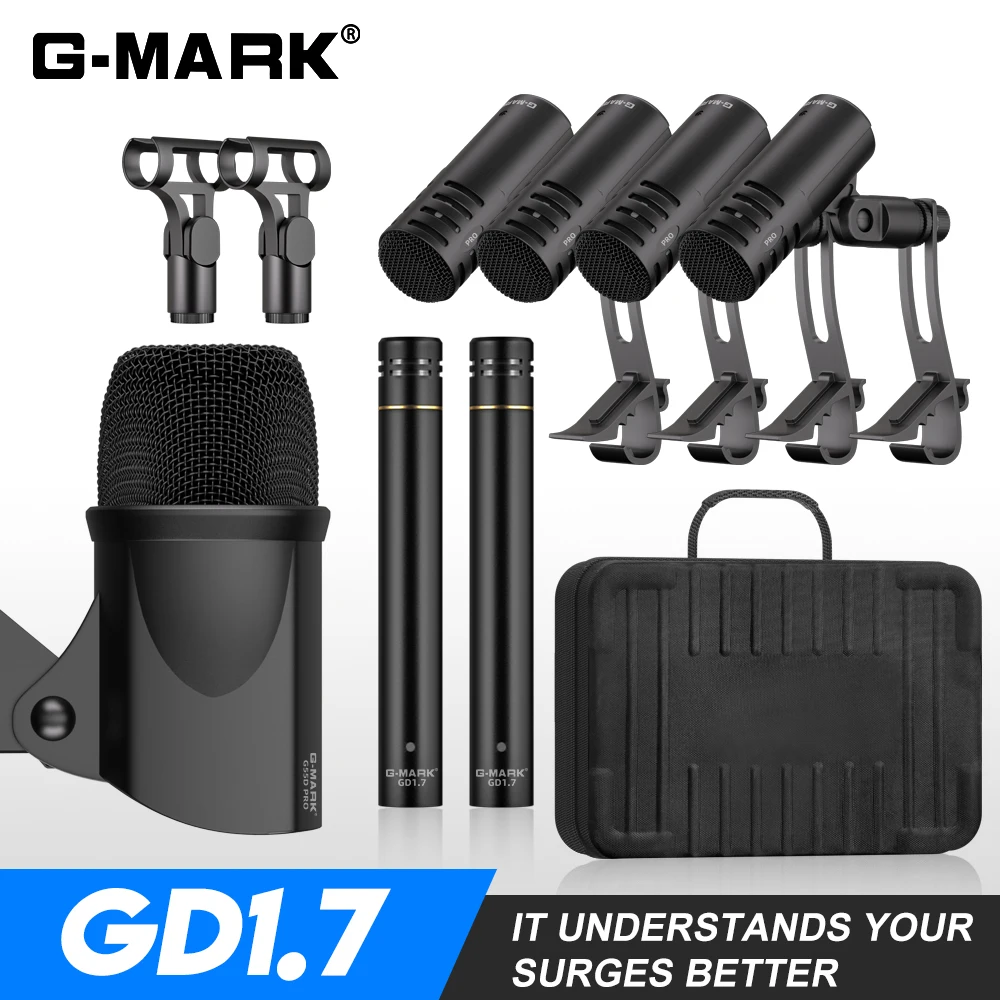 Drum Microphone Kit G-MARK GD1.7 Musical Instruments Mic For Band DJ Stage Instrumental Performance Recording Live With Case