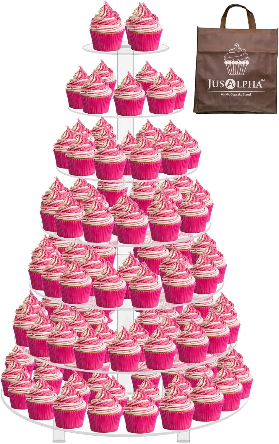 

7-Tier Acrylic Wedding Cake Stand with Rod Feet Base - Holds 115 Cupcakes, Easy Assembly for Events