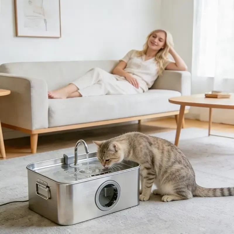 Stainless Steel Square Pet Water Bowl Anti Spill Drinking Feeder for Cats Dogs Universal Tableware Durable Dish Anti Spill