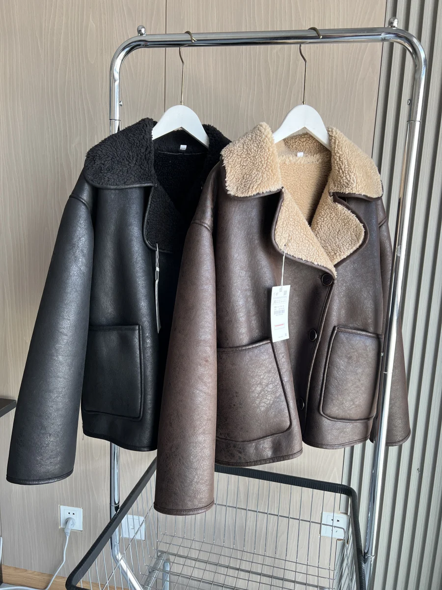 ETJ 2025 סתיו/חורף הגעה חדשה לנשים סדרת ZW קולר דו צדדי מעיל גדול עם שרוולים ארוכים מעיל חם 3548246