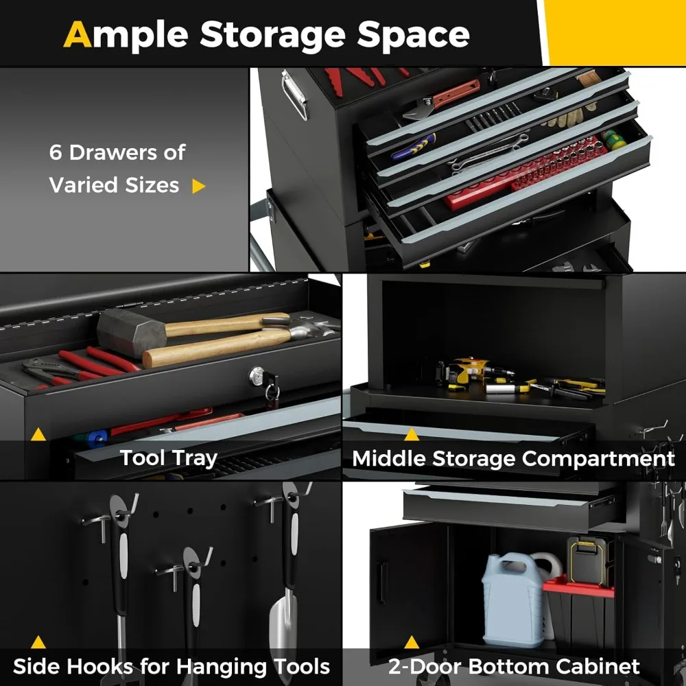 Очень большой шкаф для хранения инструментов с 6 ящиками и универсальными запираемыми колесами, автоматическим замком, защитной подкладкой, конструкцией 3-в-1 для Ultima
