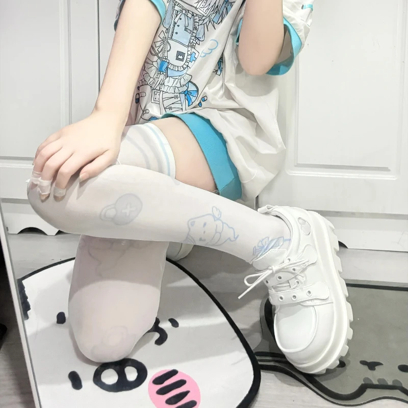 Two-dimensional Cartoon Print Thigh High Stockings Japanese Mine Cute Knee High Socks Versatile Sexy Gothic JK Stockings Girls