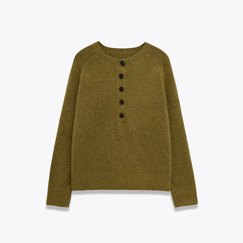 

Новый женский вязаный свитер среднего зеленого цвета с длинным рукавом и круглым вырезом, повседневные свободные весенне-осенние пуловеры, шикарные женские топы