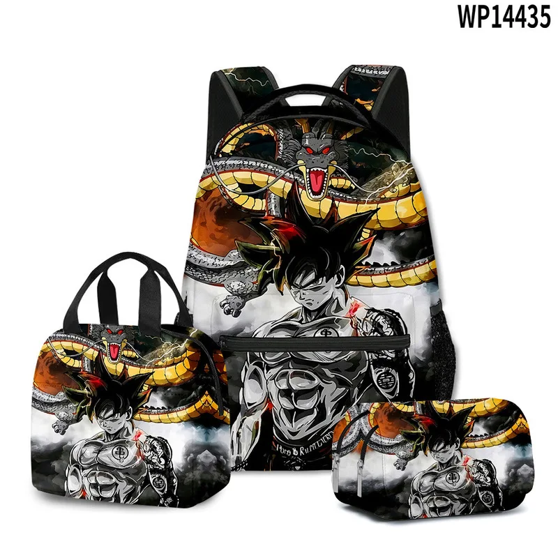 

Anime Dragon Ball Z Goku 3d Backpack Printing 3-Piece Set Students Back To School Seasongift Fashion Schoolbag Lunch Bag Pen Bag