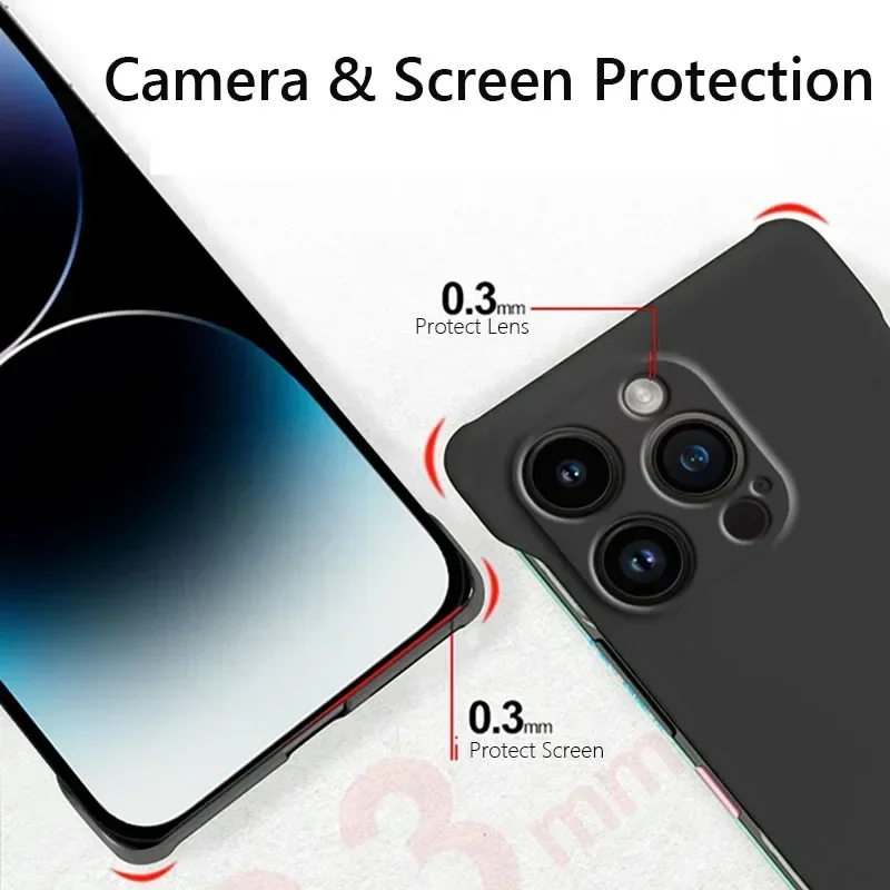 Frameless Slim Matte Hard Back Cover Case For iPhone 17 Air 15 16 13 12 Mini 14 11 Pro Max ShockProof Coque