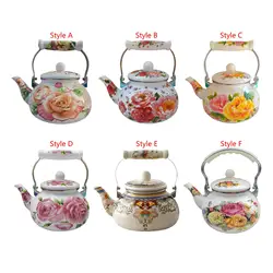 Enamel Tea Kettle Beverage Jug Water Milk Warmer Large Capacity Floral Enamel Pot for Tea Kitchen Household Coffee Boiling Water