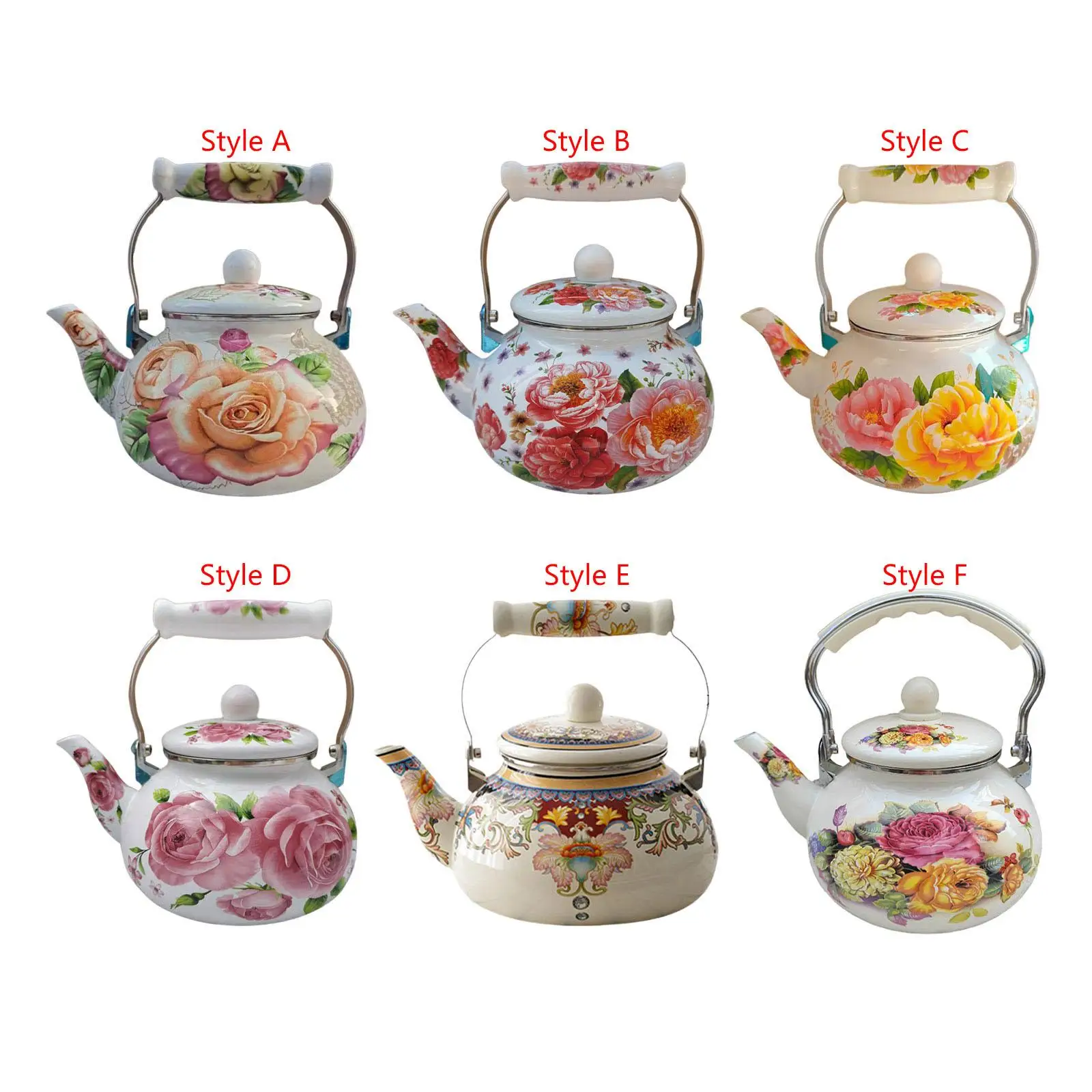 Enamel Tea Kettle Beverage Jug Water Milk Warmer Large Capacity Floral Enamel Pot for Tea Kitchen Household Coffee Boiling Water