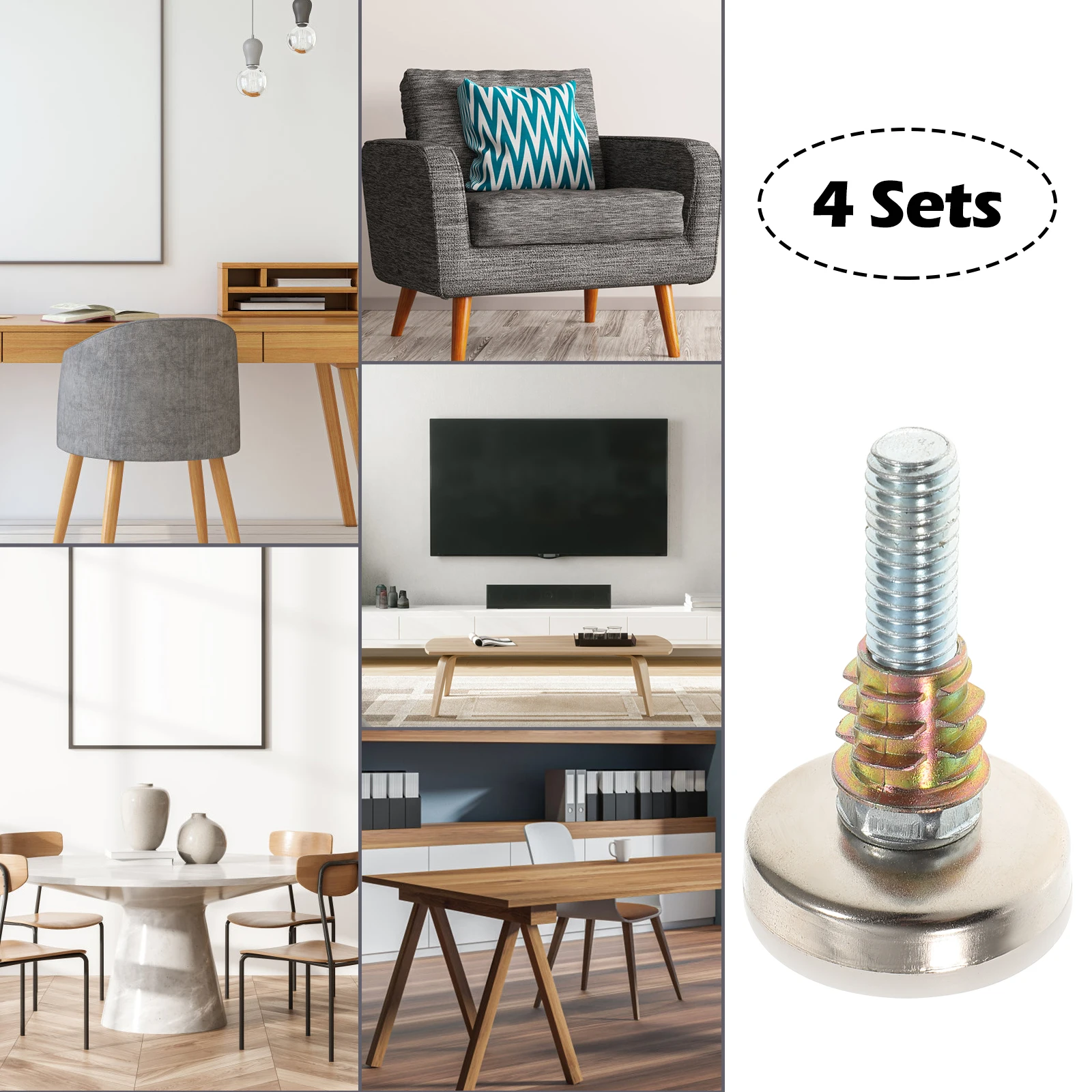 

4 Sets Adjustable Furniture Feet Carbon Steel Heavy Duty Leveling Feet 3 8 38 Floor Easy Install