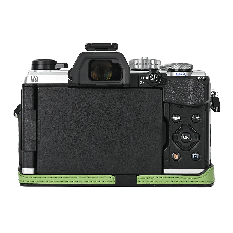 Plaque en alliage d'aluminium véritable étui en cuir véritable sac pour appareil photo demi-corps Base pour Olympus OM-5 OM5 Ouverture de protection Couverture astronomique