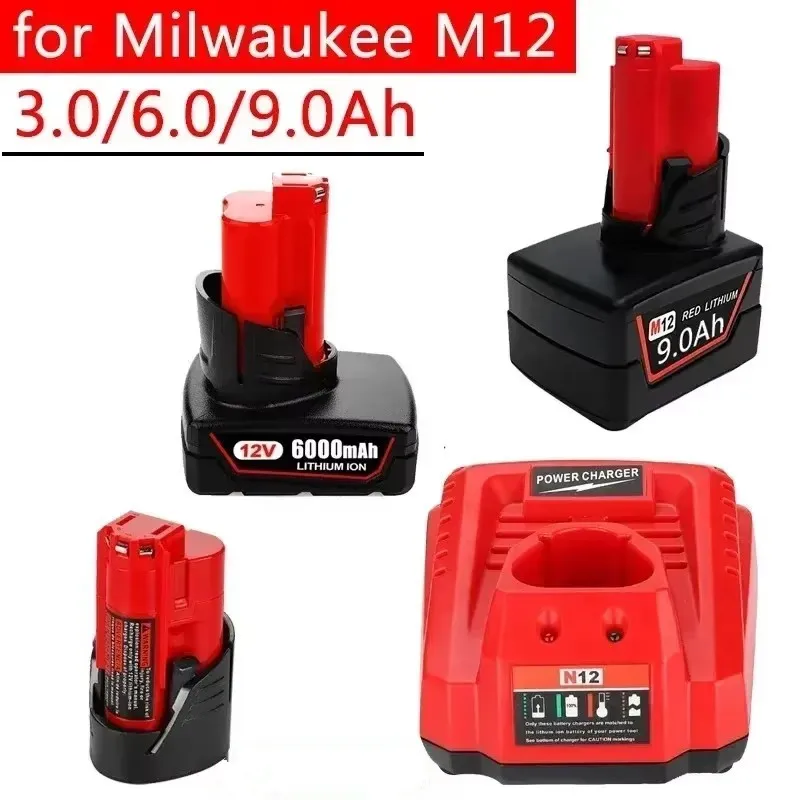 

12V Battery 3Ah 6Ah 9Ah Rechargeable Battery For Milwaukee M12 XC Cordless Tools 48-11-2402 48-11-2411 48-11-2401 MIL-12A-LI