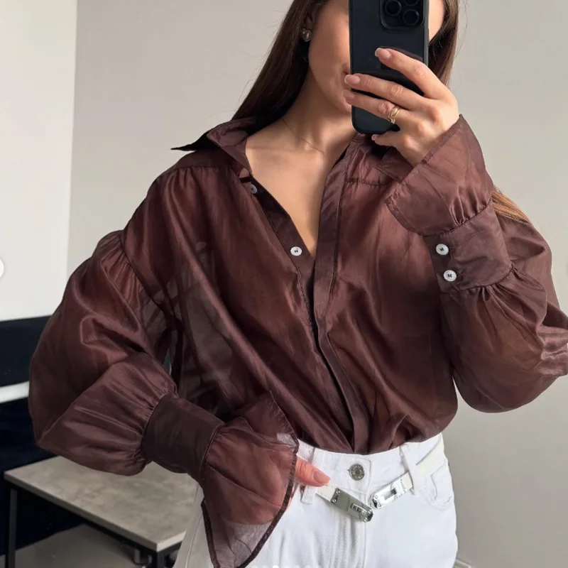 Fashionable Random Style Women's Shirt 2026 Summary New Model, Fresh And Versatile, Solid Color. Think About It Long-sleeved Col