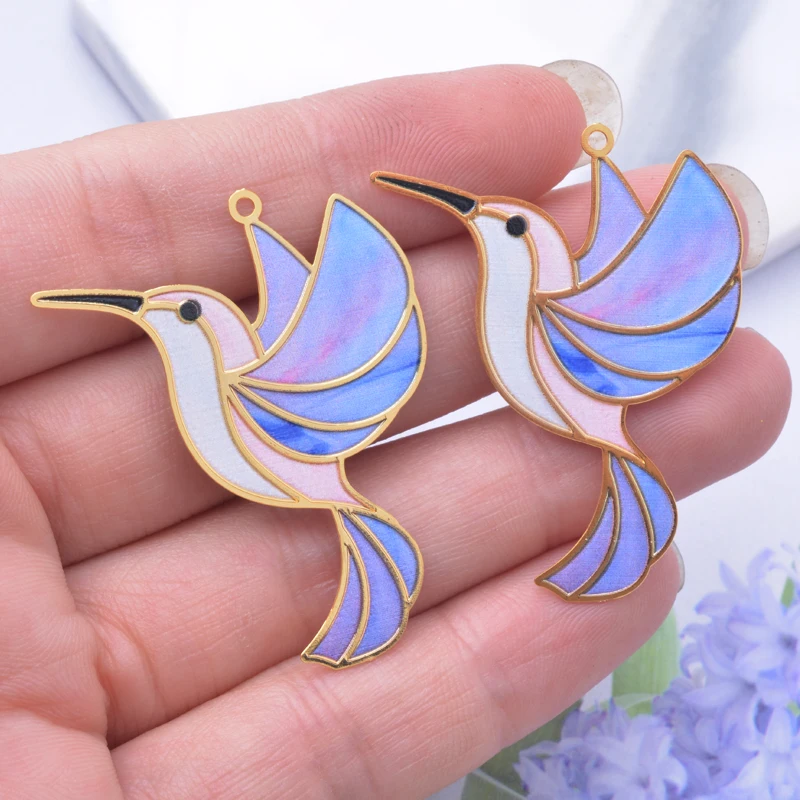 6 Stück AD3349 Neues Design Messing Vergoldete Bunte Kolibri-Anhänger Bemalte Niedliche Tieranhänger Schmuck Ohrring-Zubehör – Detail 7