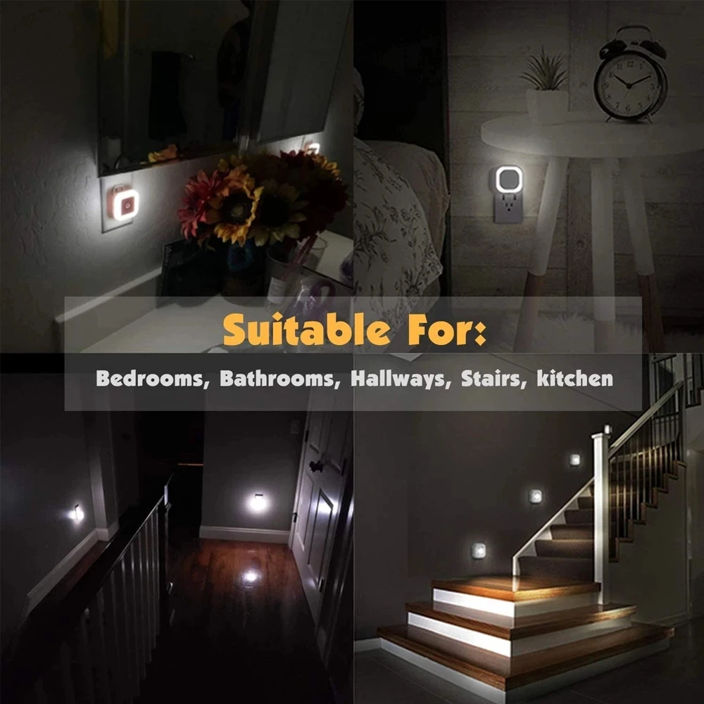 1PC Mini LED Night Light Sensor Control In Wall Square Nightlight Lamp EU US UK Plug Led Lights Stairway Hallway Bedroom Light