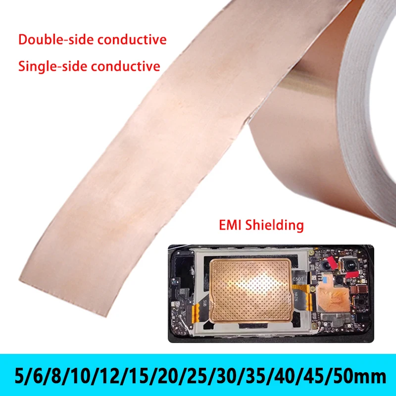 20m/roll DIY Copper Foil Tape EMI Shielding Double Side Conductive / Single Side Conductive Repair Adhesive Tape Snail 5mm-50mm