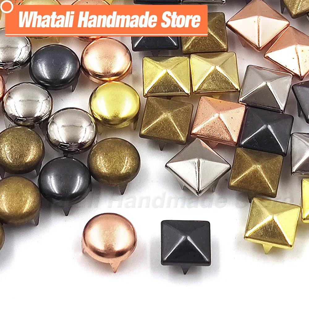 100Pcs 6/7/8/9/10/12mm Metal Spike Rivets Square/Round Studs Punk Rock Leather Craft For Clothes/Shoes/Bags/Belt/Bracelets DIY