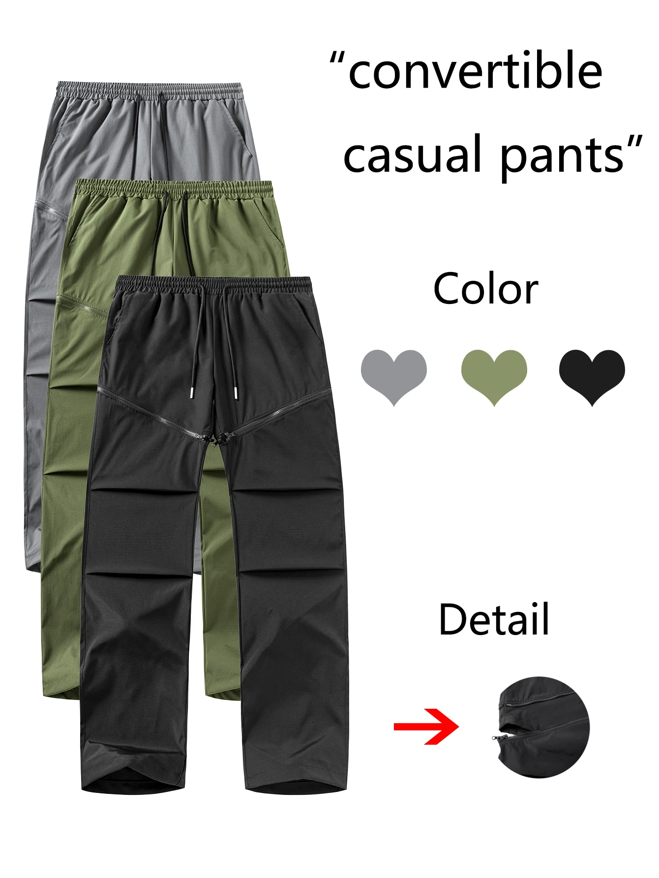 

Men's Convertible Corduroy Work Trousers Elastic Waist Solid Color Outdoor Sports And Casual Wear All Seasons Regular Fit Utilit