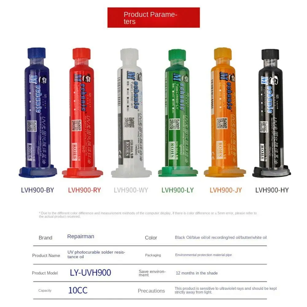 Luz UV cura tintas de óleo, solda tinta máscara, solda Paste, Soldagem Flux, fotossensível, evitar arco corrosivo, BGA PCB Tools, 10cc