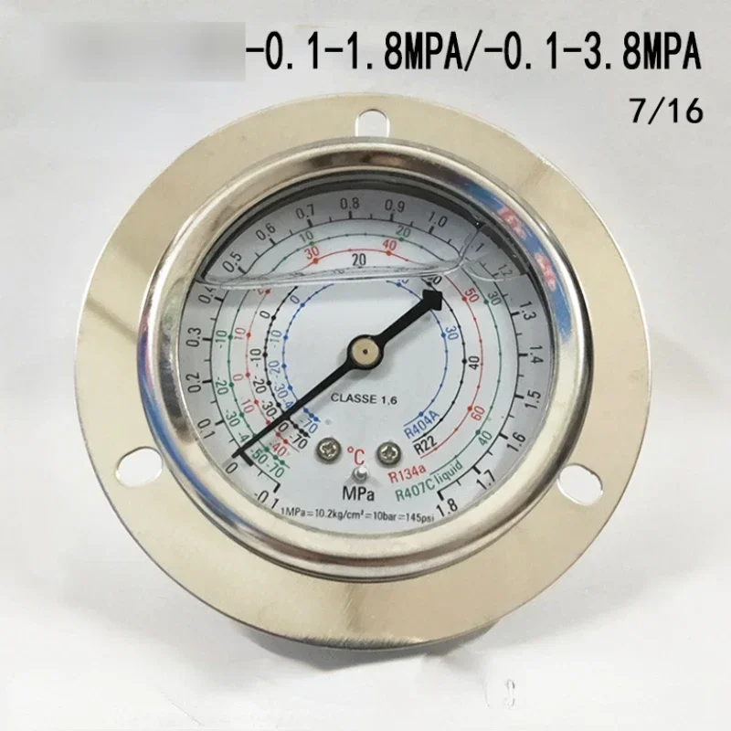 Refrigerant Pressure Gauge 1.8/3.8MPA shock-resistant high and low pressure gauge air conditioning fluoride table