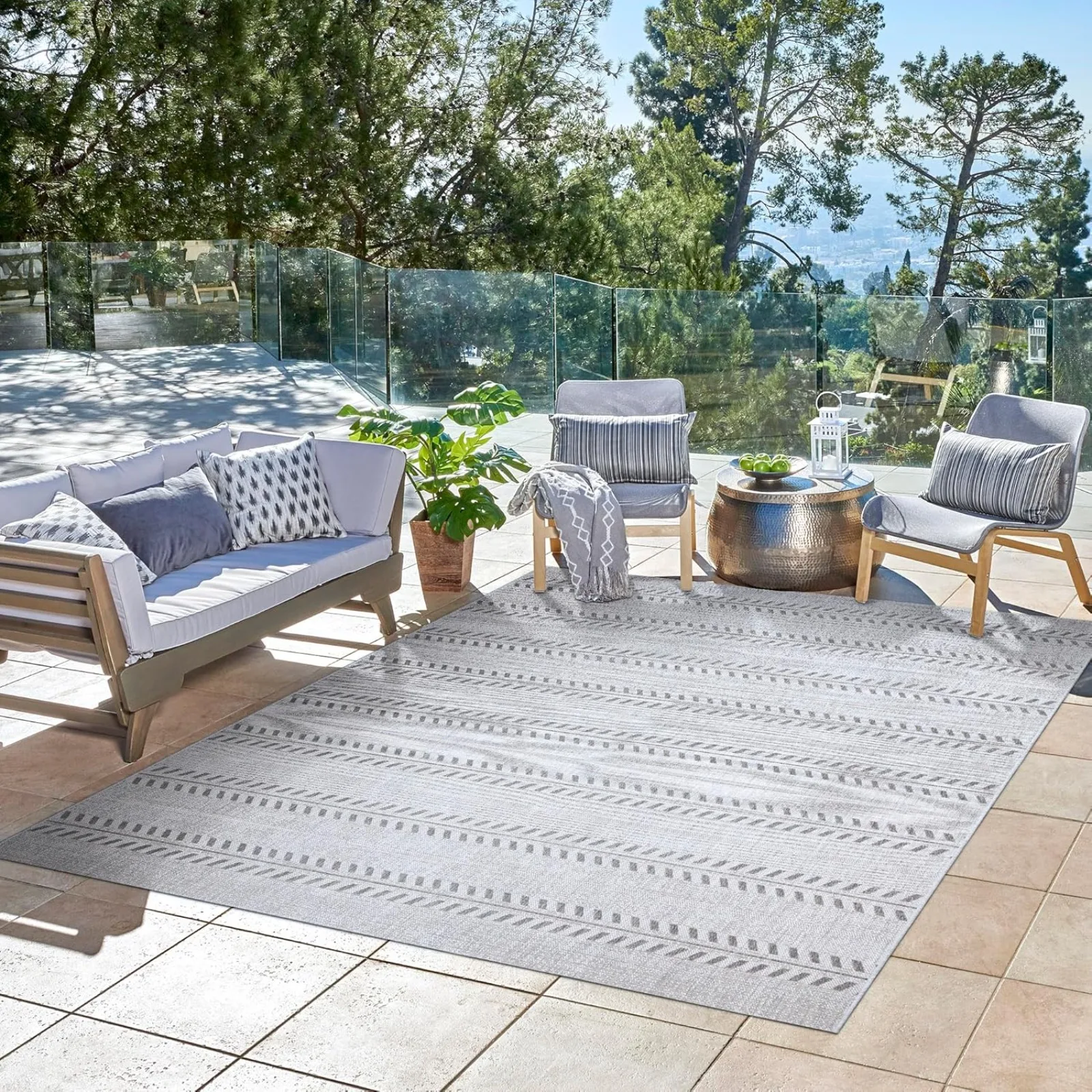 

US Indoor Outdoor Classic Flatweave Area Rug, Stain & UV Resistant Carpet, Deck, Patio, Poolside & Mudroom, Extra Large 9x13,