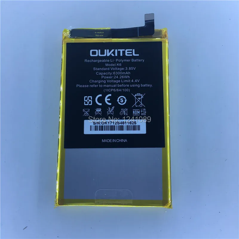 Mobile phone battery for OUKITEL K6 battery 6300mAh Long standby time Gift dismantling tool for OUKITEL K6 Mobile Accessories