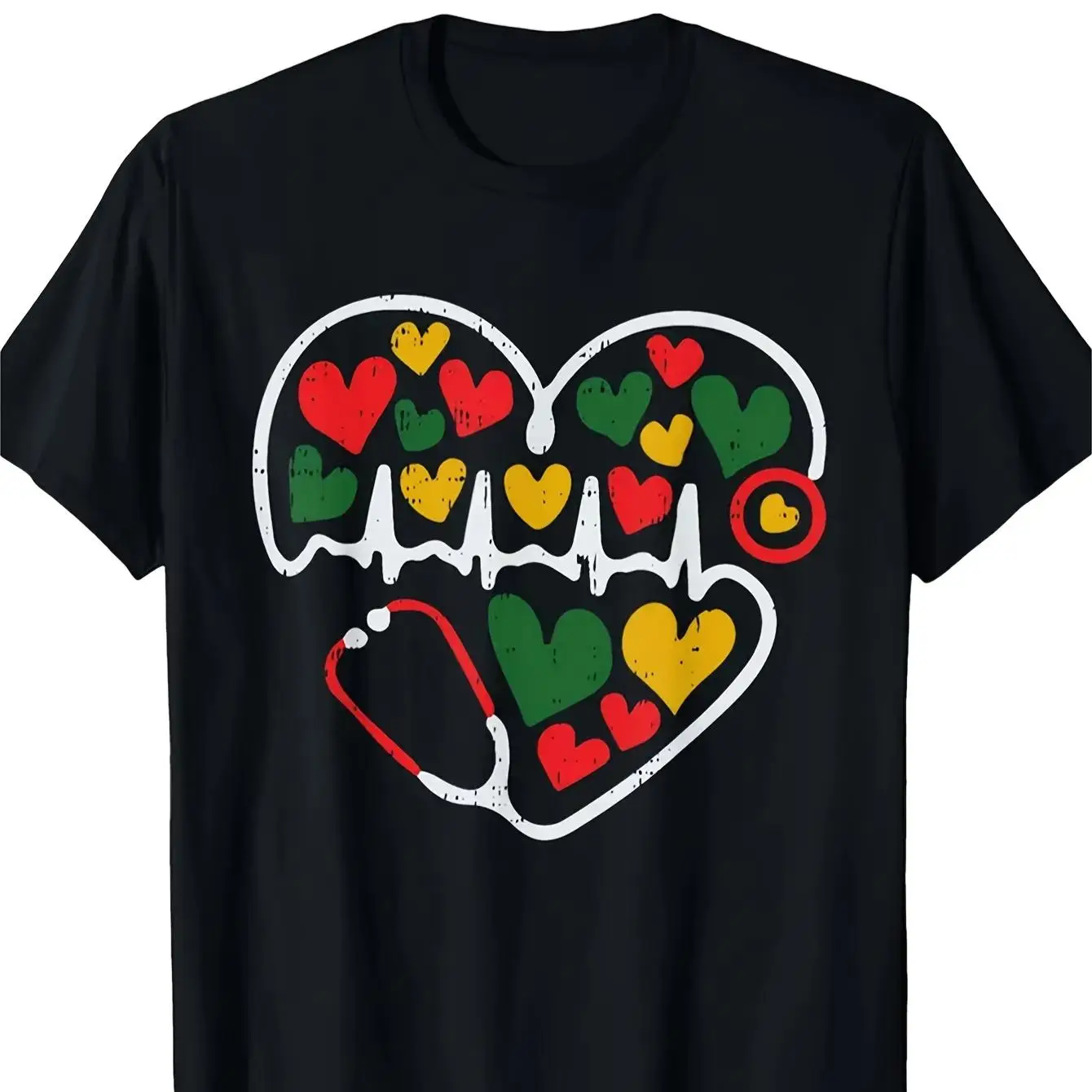 

Stethoscope Heart Juneteenth Melanin Nurse African American T-Shirt 2025 Comfortable Cotton Men'S Round Neck Short Sleeves T-shi