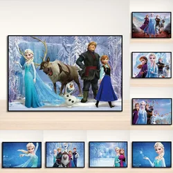 Frozen Cartoon Anime Anna Elsa Princess Party Poster Background Snow Queen Colorful Wall Canvas Paintings Baby Shower Backdrops