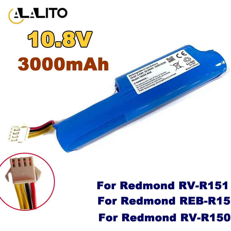 

Bateria de lítio recarregável para aspirador Redmond, Reb-R150, RV-R150, RV-R151, 10.8V, 6800mah