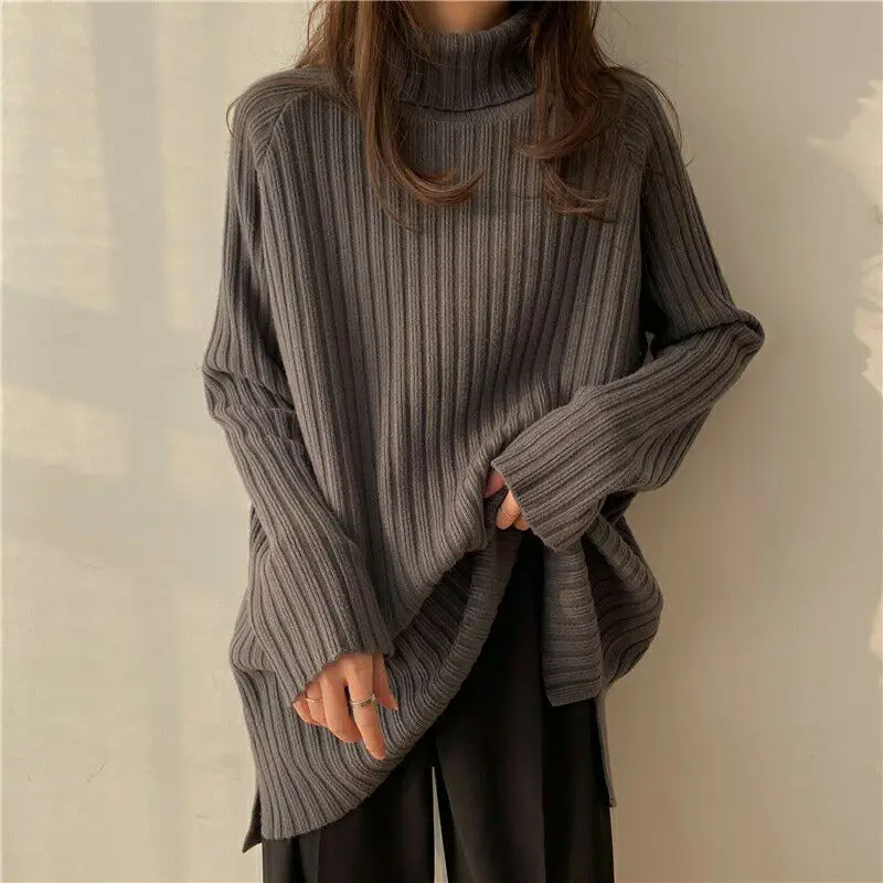 

Women Turtleneck Knitting Sweater 2025 Autumn Sweater Women's Retro Turtleneck Thickened Oversized Long Sleeve Knit Base Layer