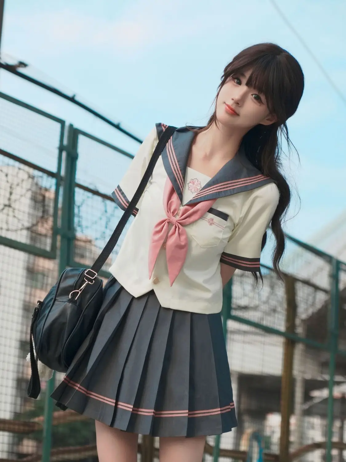 

Japan School Uniform Girl Jk Sailor Suit White Pink Long&Short Sleeve Set Pleated Skirt Spring Event Anime COS Costumes Women