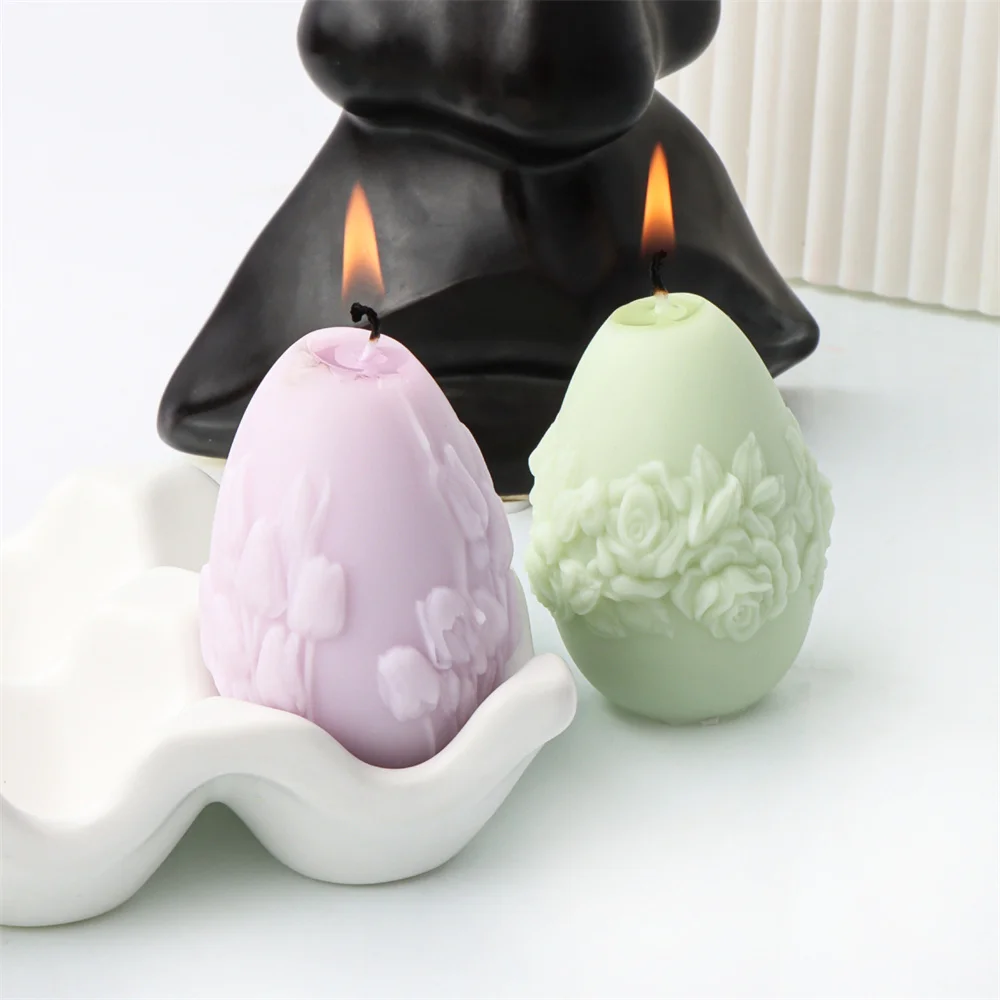 Easter Day Gift Egg Candle Making Silicone Mold Festival Embossed Butterfly Eggs Resin Epoxy Mould Sunflower Rose Soap Wax Tools