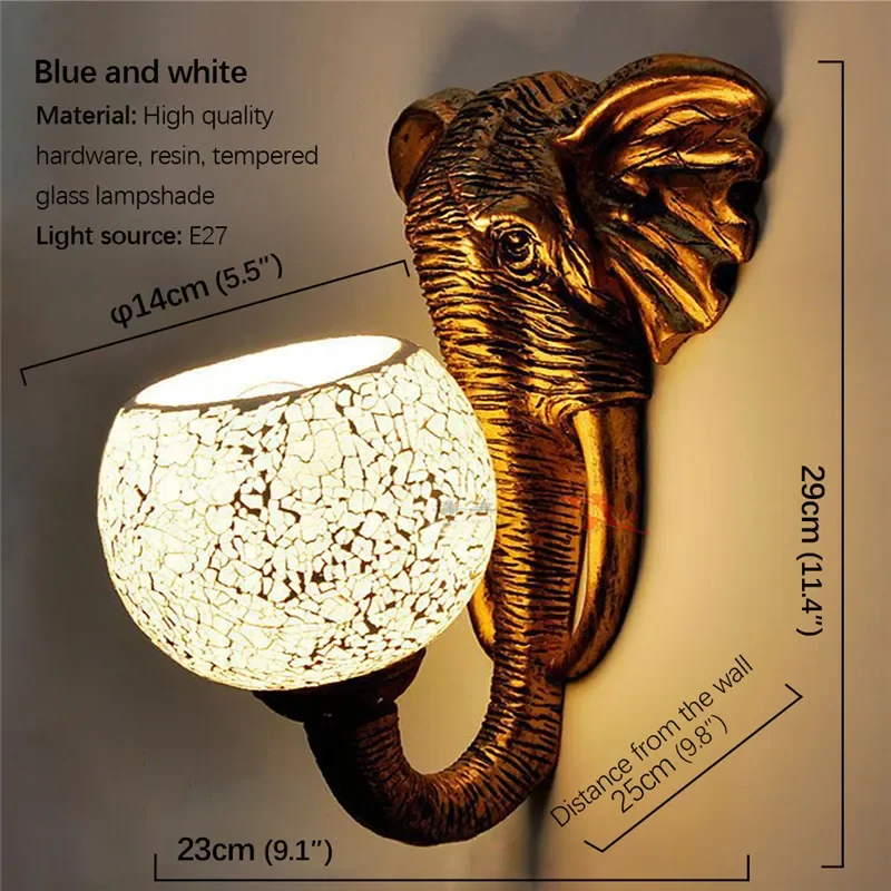 OULALA American Retro Elephant Wall Lamp Creativity Living Room Bedroom Bar Cafe Western Restaurant Aisle Decoration Wall Light